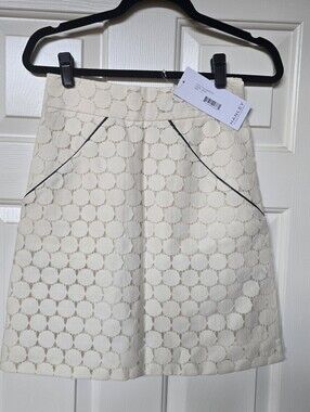 Hanley Mellon SZ 4 Guipure Lace Apron Skirt w/ Leather Accent ($450 MSRP)